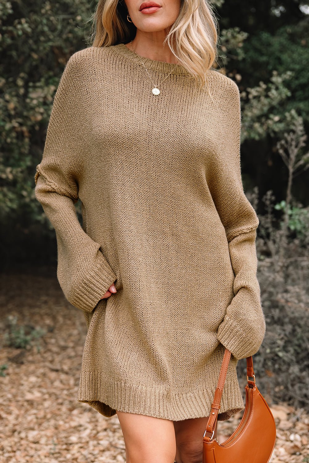 Solid Slouchy Drop Shoulder Sweater Dress - Rooted & Reckless Co.