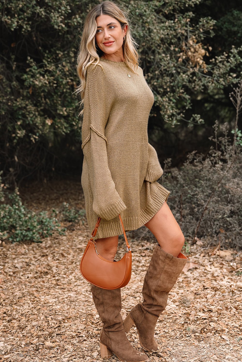 Solid Slouchy Drop Shoulder Sweater Dress - Rooted & Reckless Co.