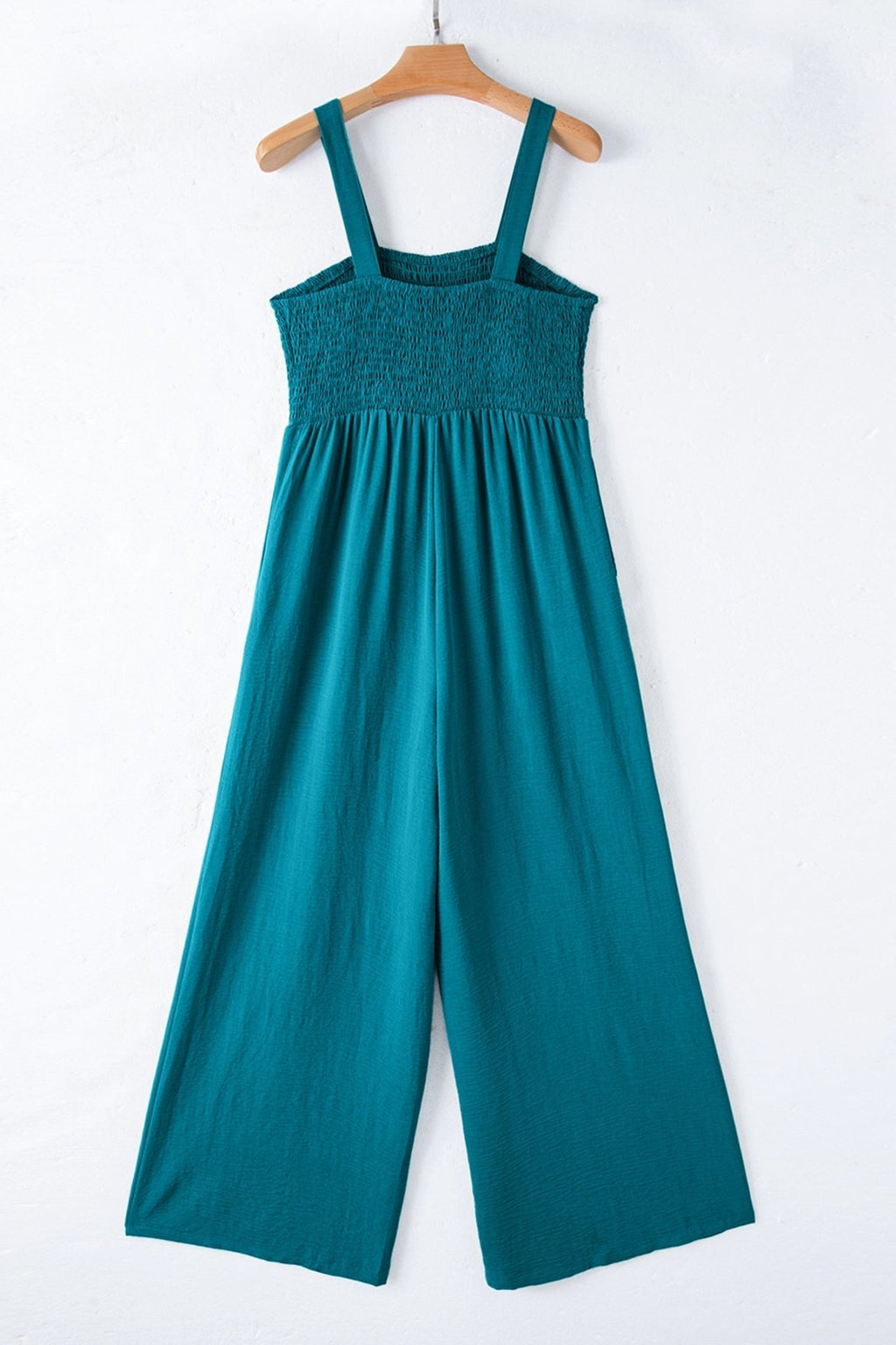 Solid Smocked Square Neck Sleeveless Jumpsuit - Rooted & Reckless Co.