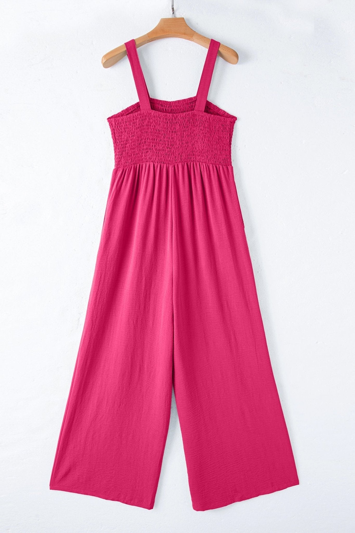 Solid Smocked Square Neck Sleeveless Jumpsuit - Rooted & Reckless Co.