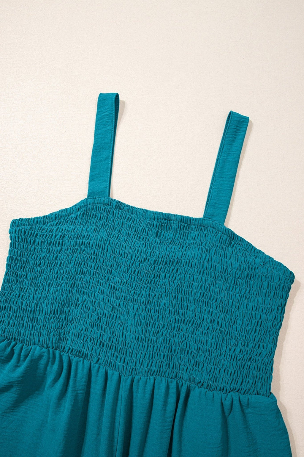 Solid Smocked Square Neck Sleeveless Jumpsuit - Rooted & Reckless Co.