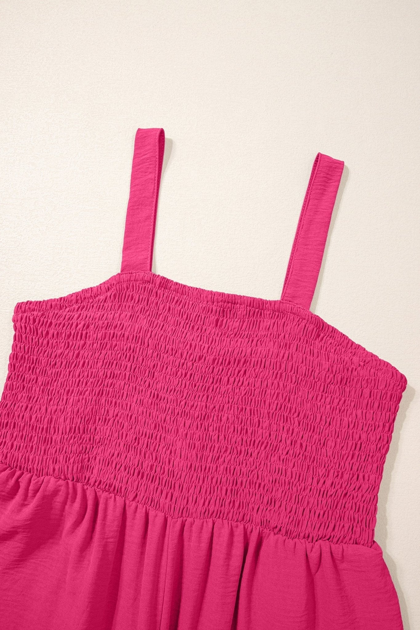 Solid Smocked Square Neck Sleeveless Jumpsuit - Rooted & Reckless Co.
