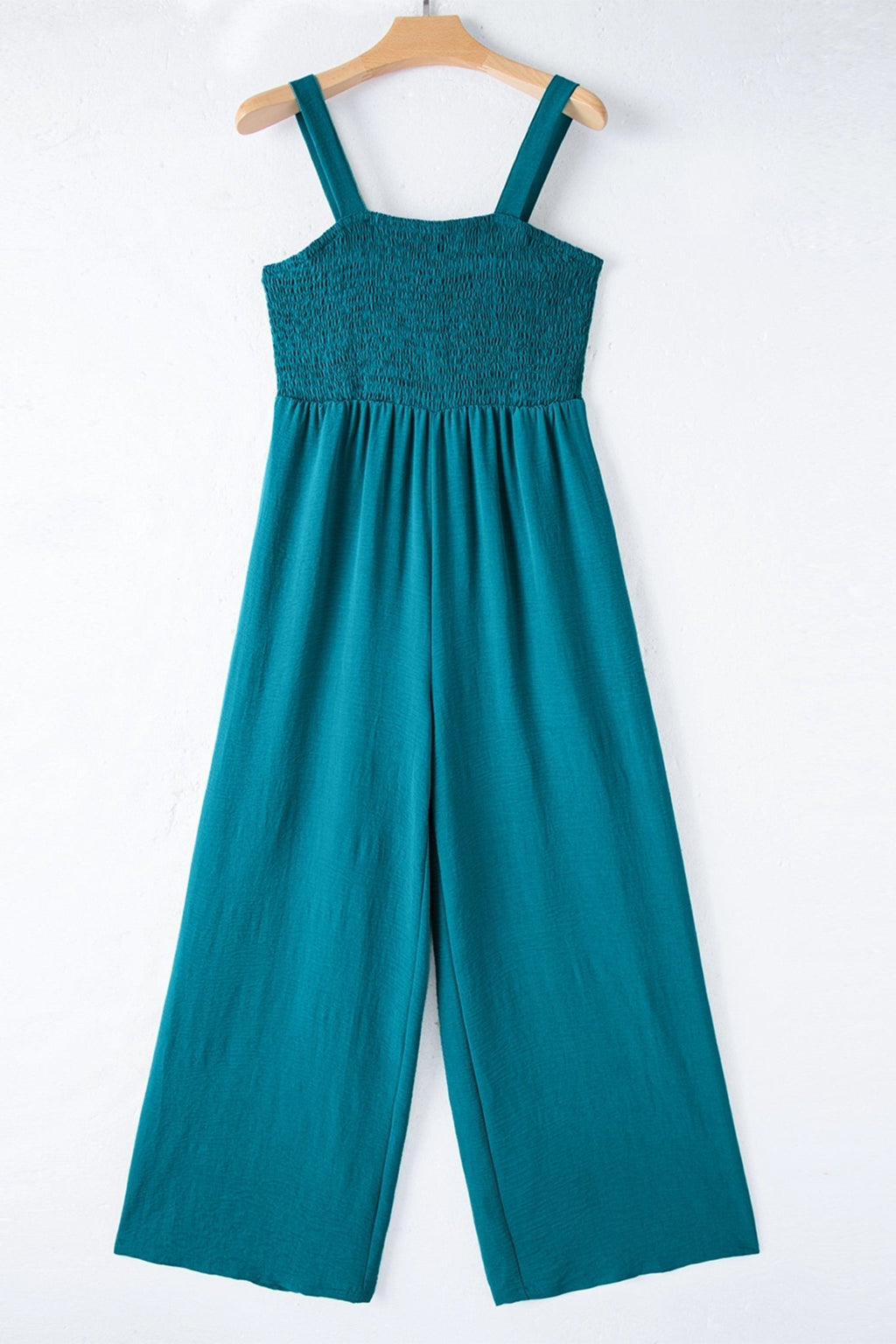 Solid Smocked Square Neck Sleeveless Jumpsuit - Rooted & Reckless Co.