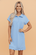 Solid Snap Button Scallop Hem Polo Mini Dress - Rooted & Reckless Co.