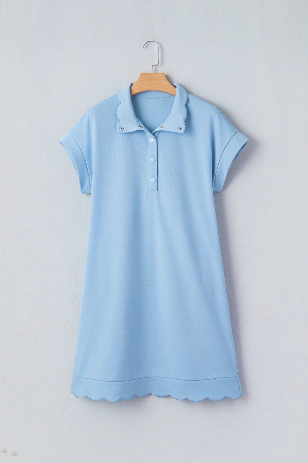 Solid Snap Button Scallop Hem Polo Mini Dress - Rooted & Reckless Co.