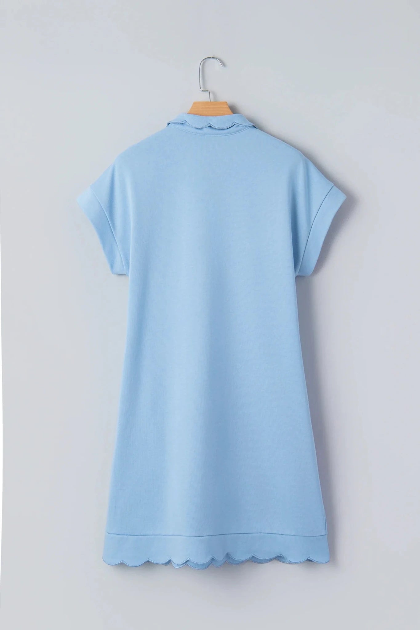 Solid Snap Button Scallop Hem Polo Mini Dress - Rooted & Reckless Co.