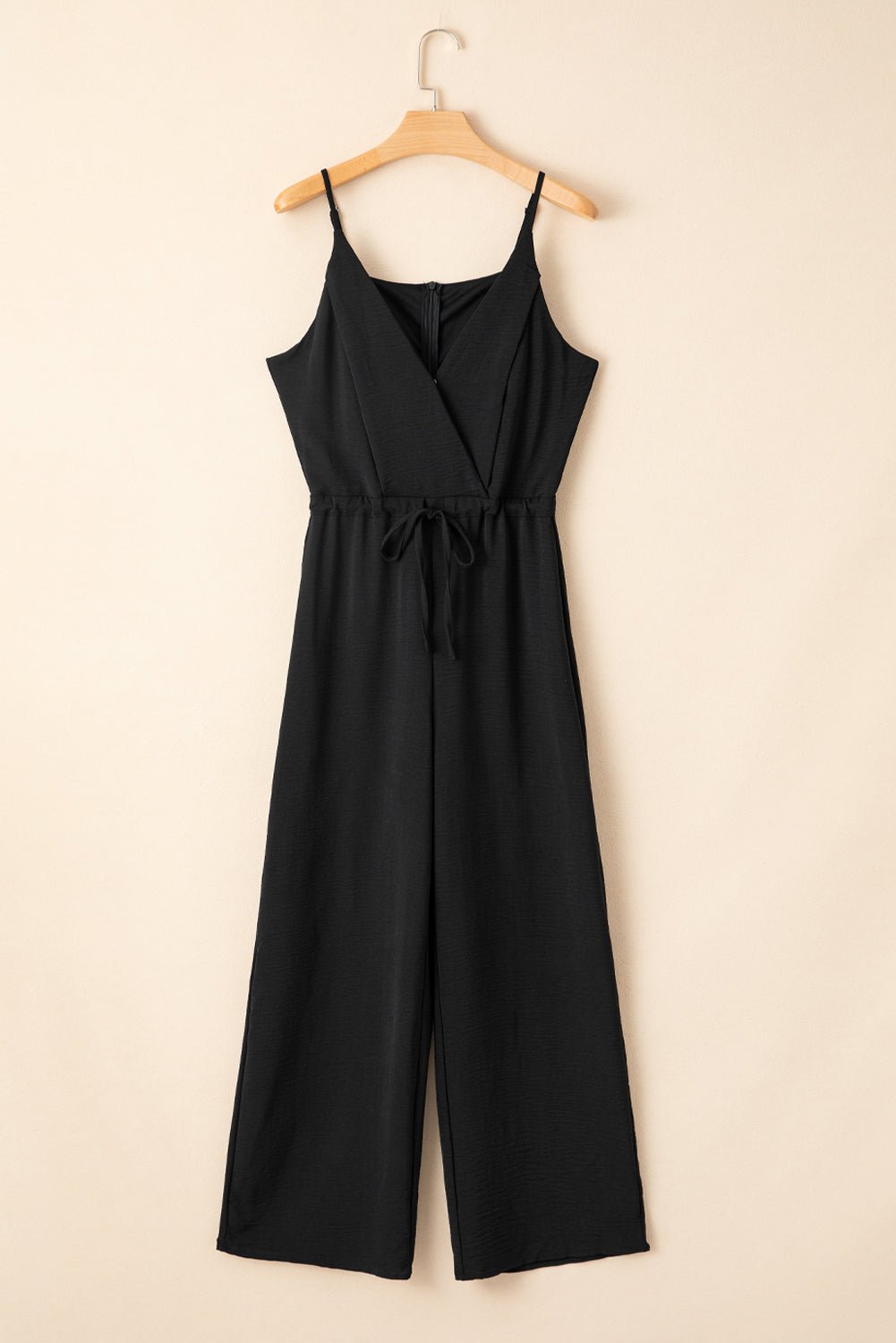 Solid Spaghetti Strap Wide Leg Drawstring Jumpsuit - Rooted & Reckless Co.