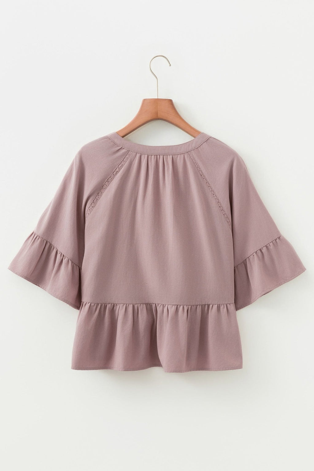 Solid Split V-Neck Ruffle Sleeve Peplum Blouse - Rooted & Reckless Co.