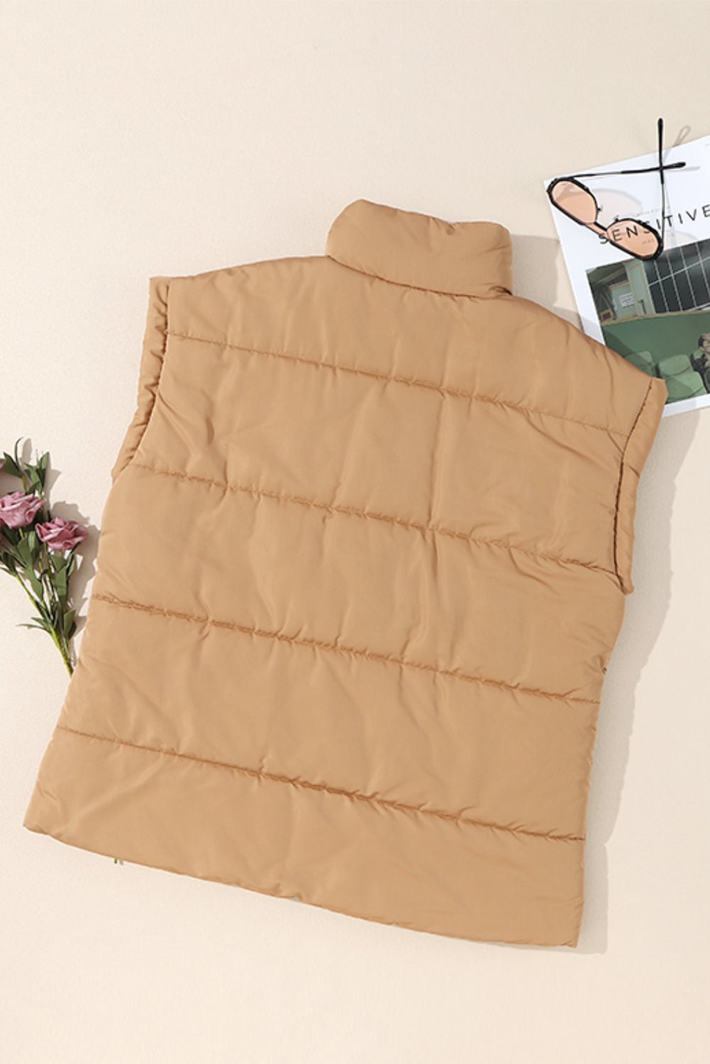 Solid Standing Collar Zip Up Oversized Puffer Vest - Rooted & Reckless Co.