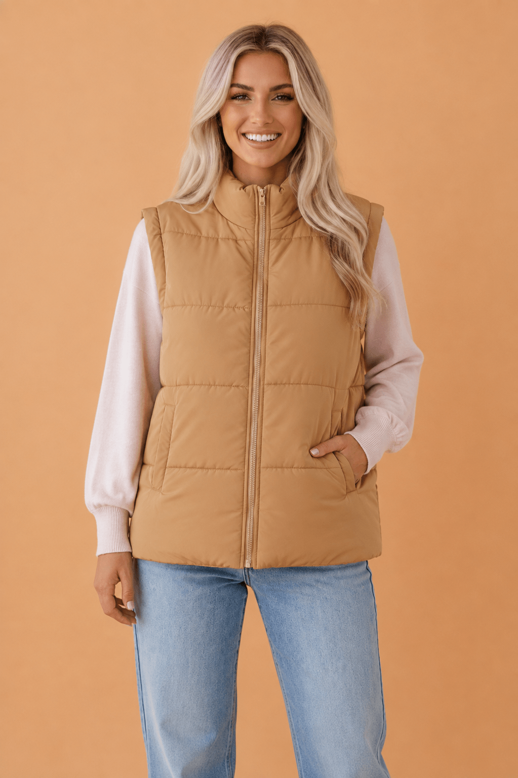 Solid Standing Collar Zip Up Oversized Puffer Vest - Rooted & Reckless Co.
