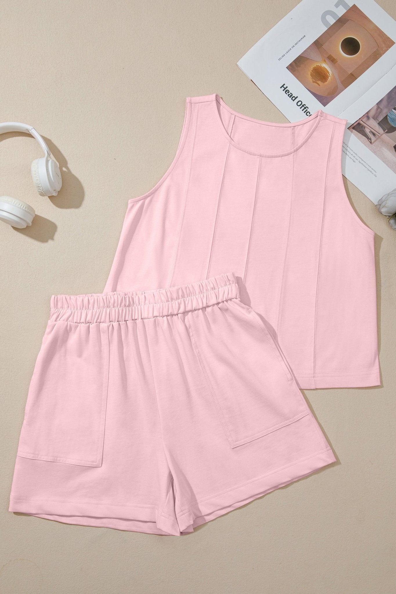 Solid Stitched Tank Top & Elastic Short Set - Rooted & Reckless Co.