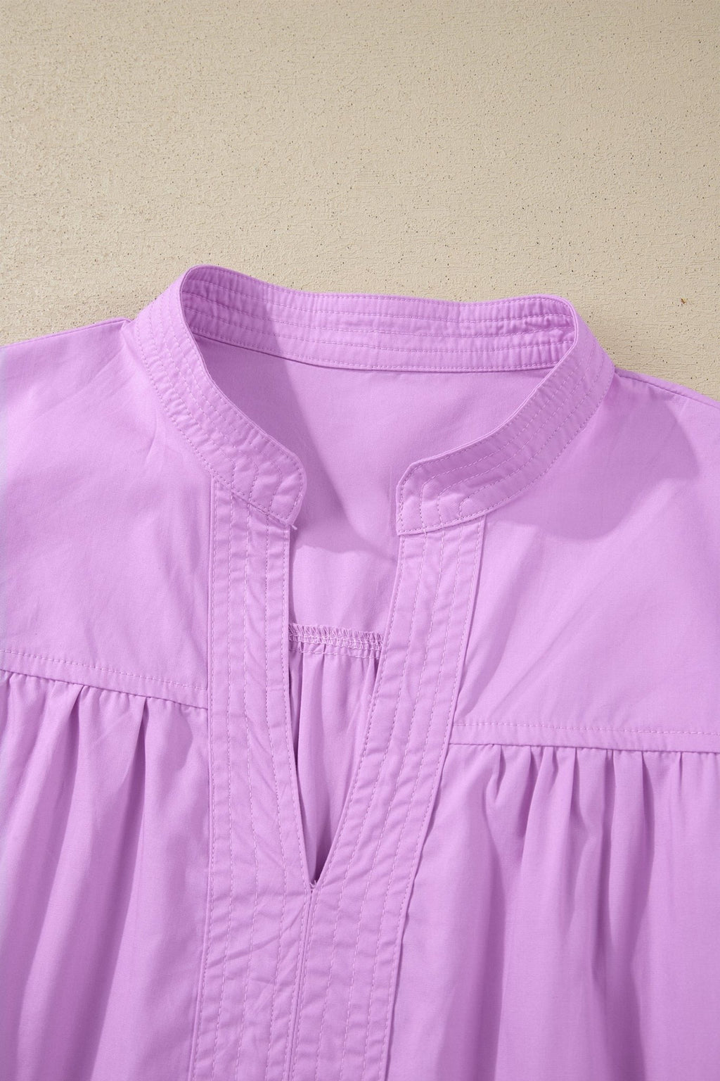 Solid Stitched V-Neck Short Puff Sleeve Blouse - Rooted & Reckless Co.