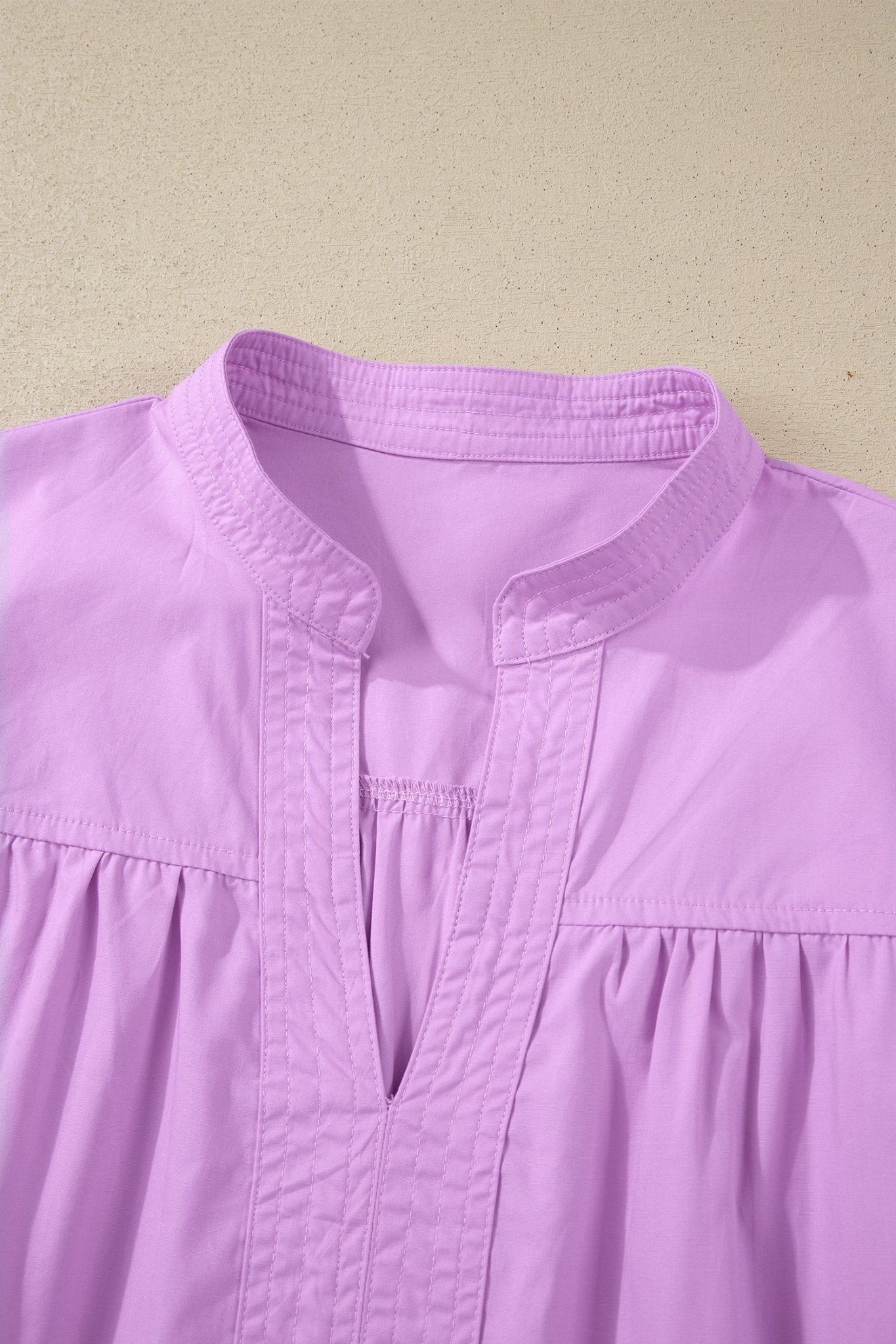Solid Stitched V-Neck Short Puff Sleeve Blouse - Rooted & Reckless Co.
