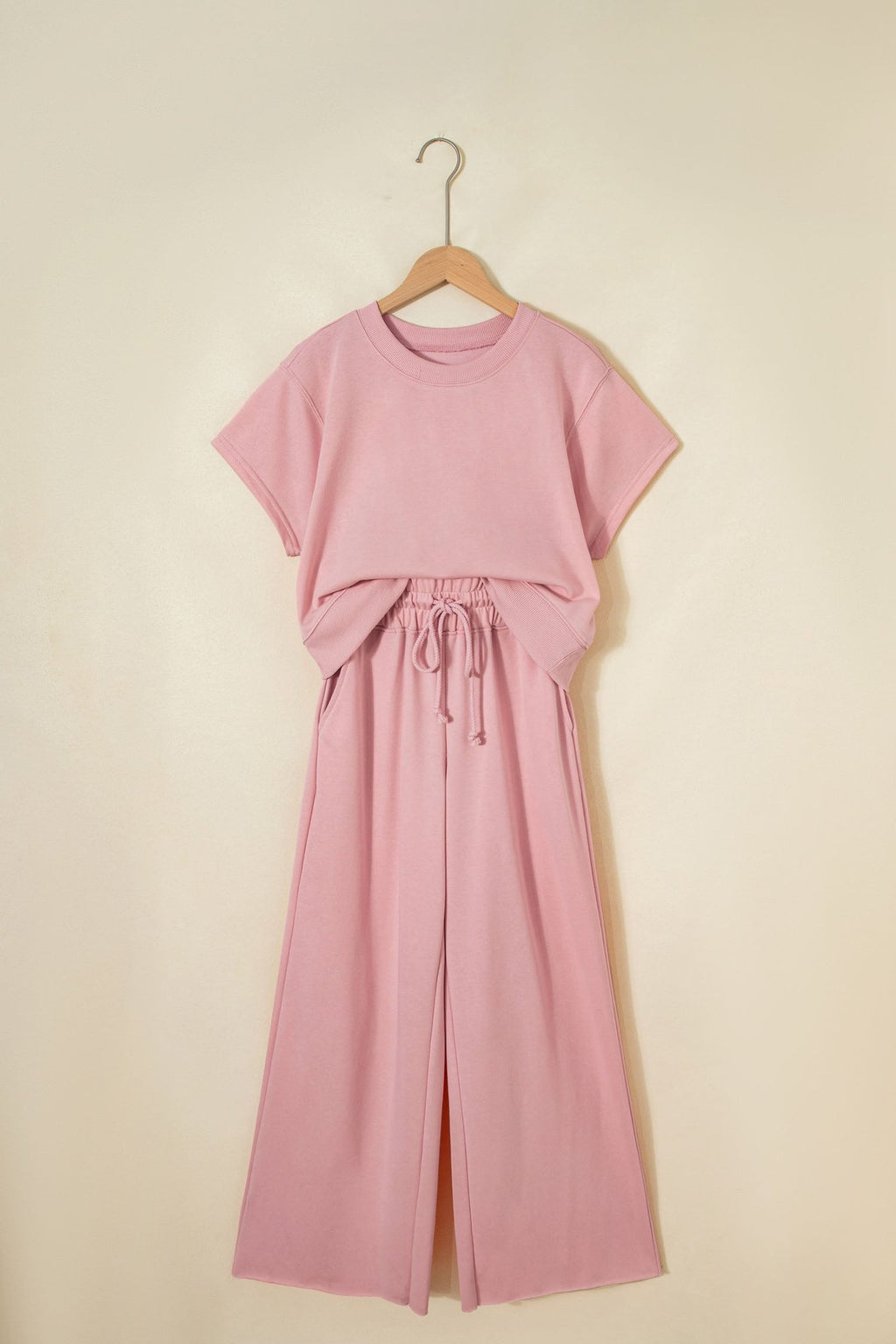 Solid Tee & Wide Leg Raw Hem Pants Set - Rooted & Reckless Co.