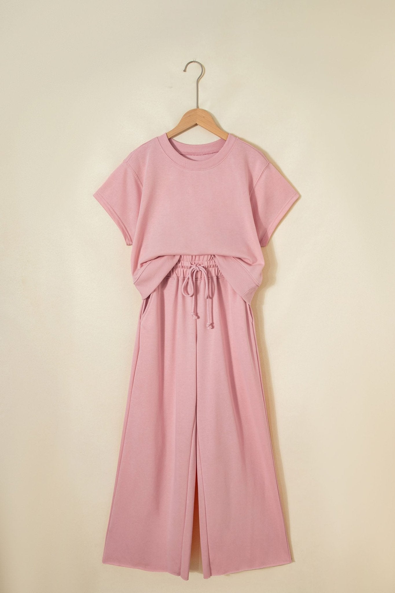 Solid Tee & Wide Leg Raw Hem Pants Set - Rooted & Reckless Co.