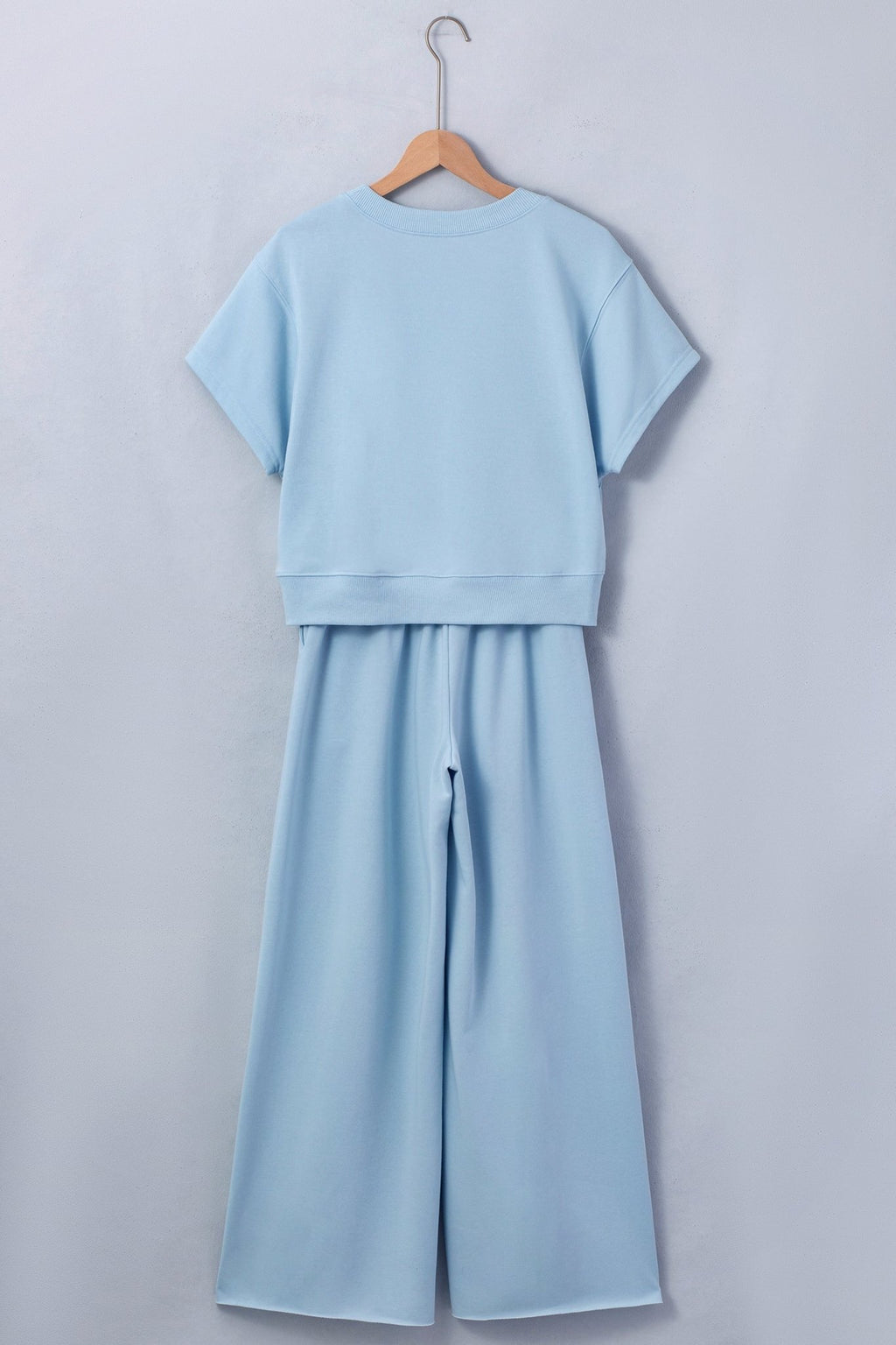 Solid Tee & Wide Leg Raw Hem Pants Set - Rooted & Reckless Co.