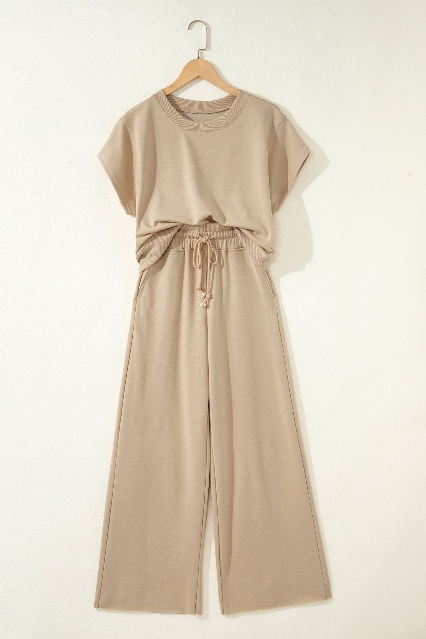 Solid Tee & Wide Leg Raw Hem Pants Set - Rooted & Reckless Co.