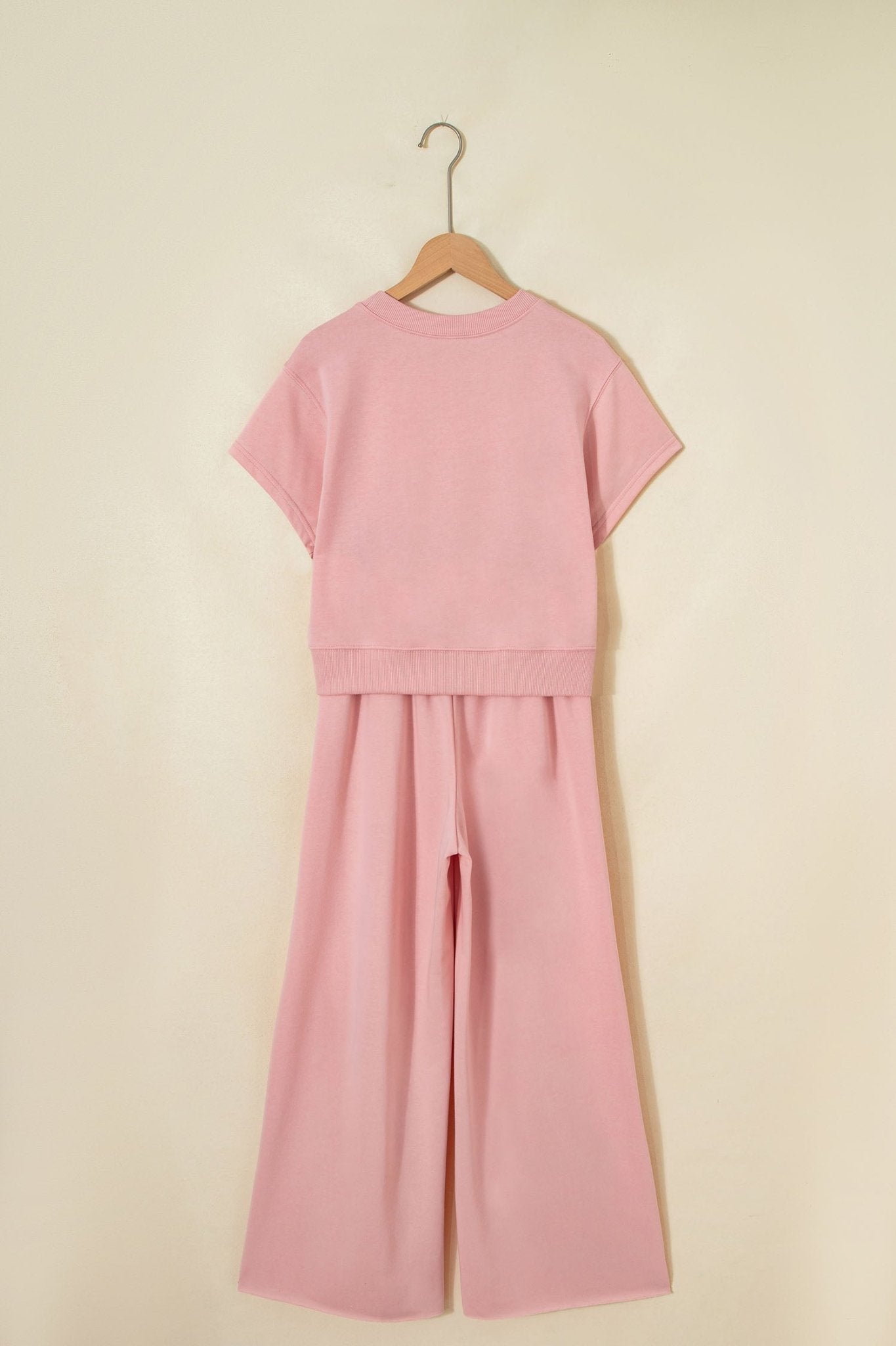 Solid Tee & Wide Leg Raw Hem Pants Set - Rooted & Reckless Co.