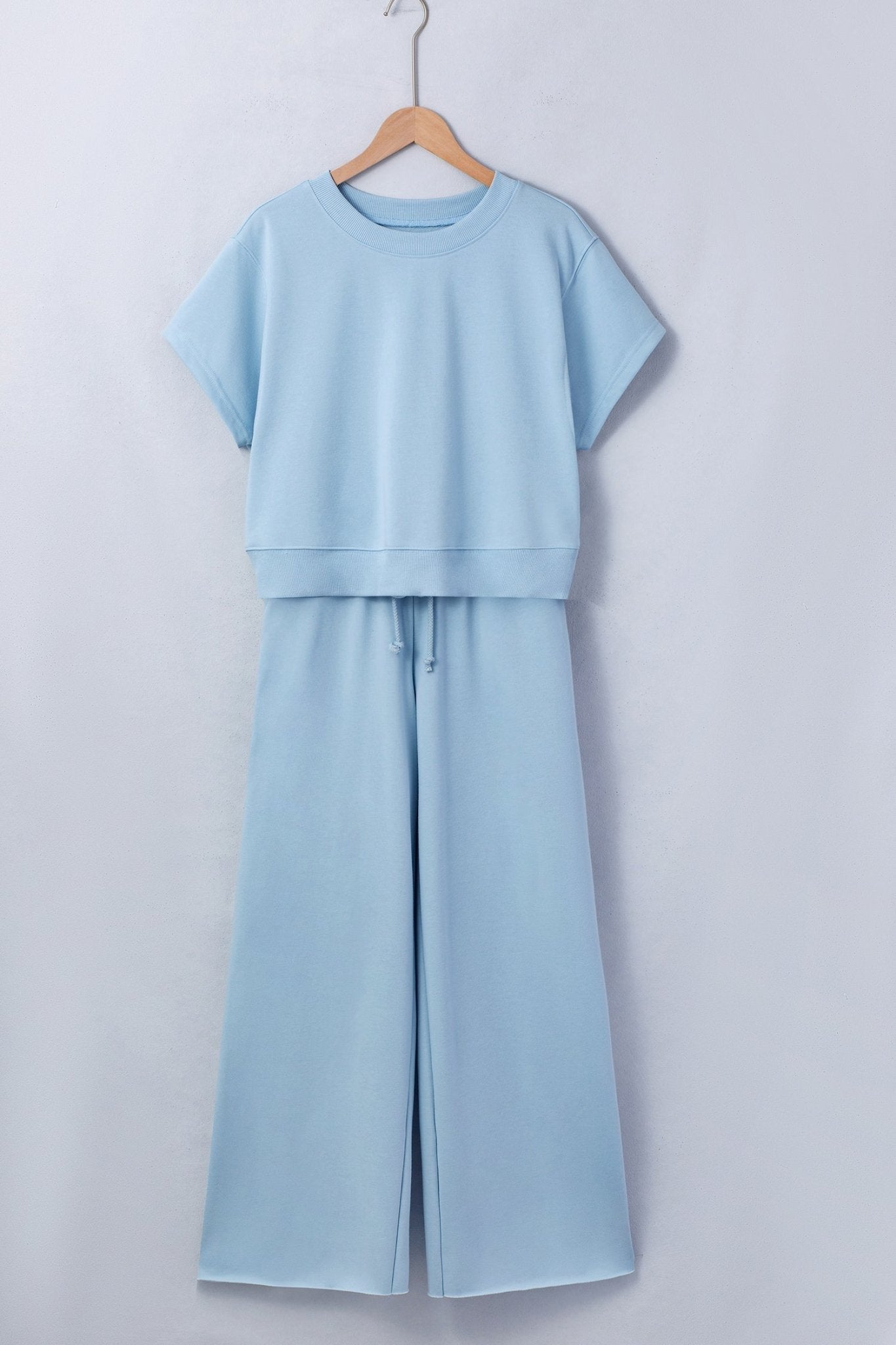 Solid Tee & Wide Leg Raw Hem Pants Set - Rooted & Reckless Co.