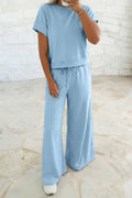 Solid Tee & Wide Leg Raw Hem Pants Set - Rooted & Reckless Co.