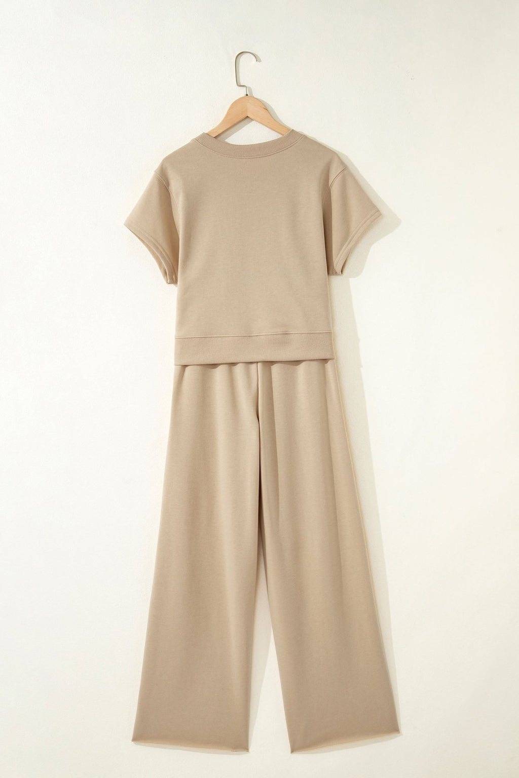Solid Tee & Wide Leg Raw Hem Pants Set - Rooted & Reckless Co.