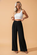 Solid Textured Crossed Waist Wide Leg Pants - Rooted & Reckless Co.