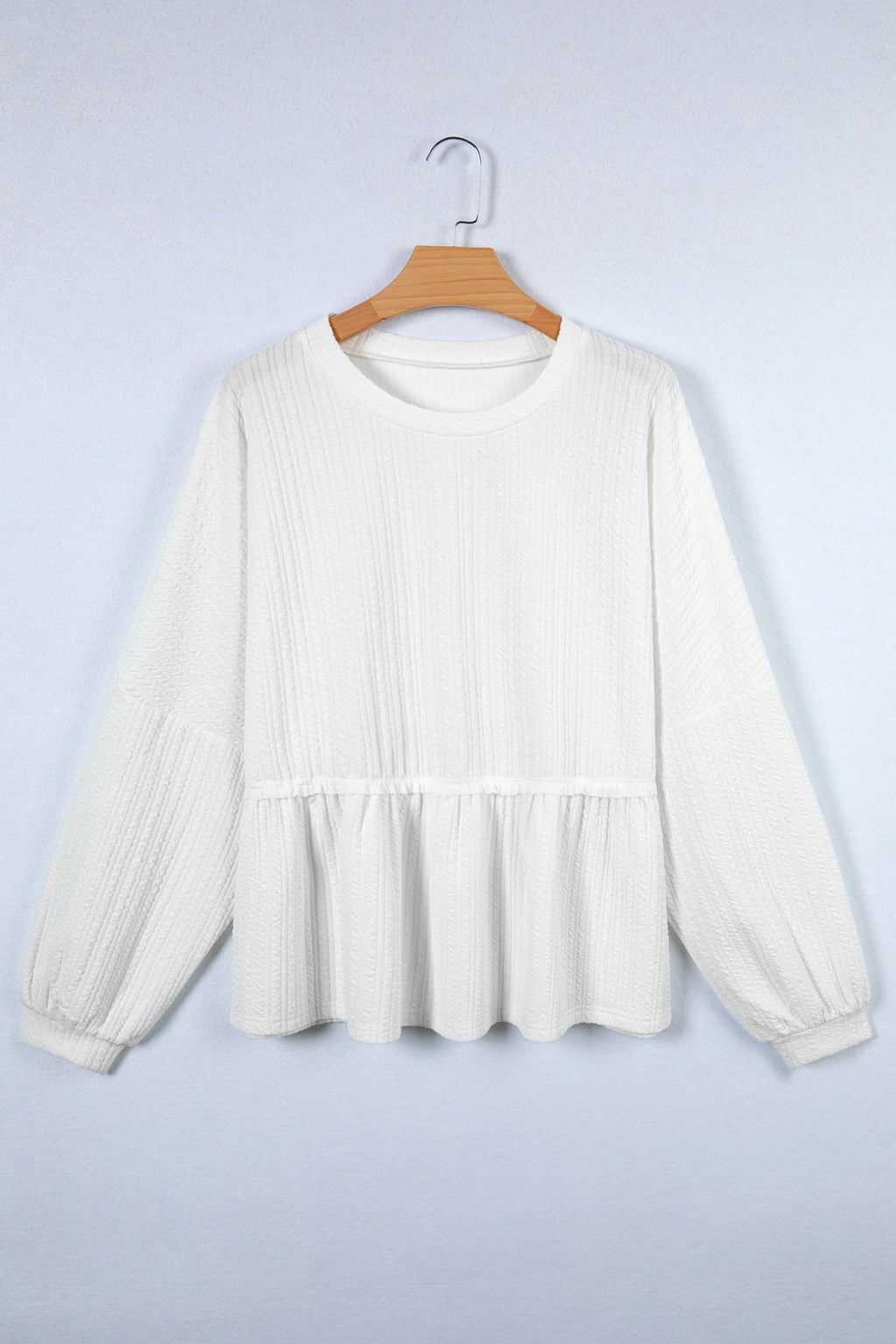 Solid Textured Drop Shoulder Peplum Top - Rooted & Reckless Co.
