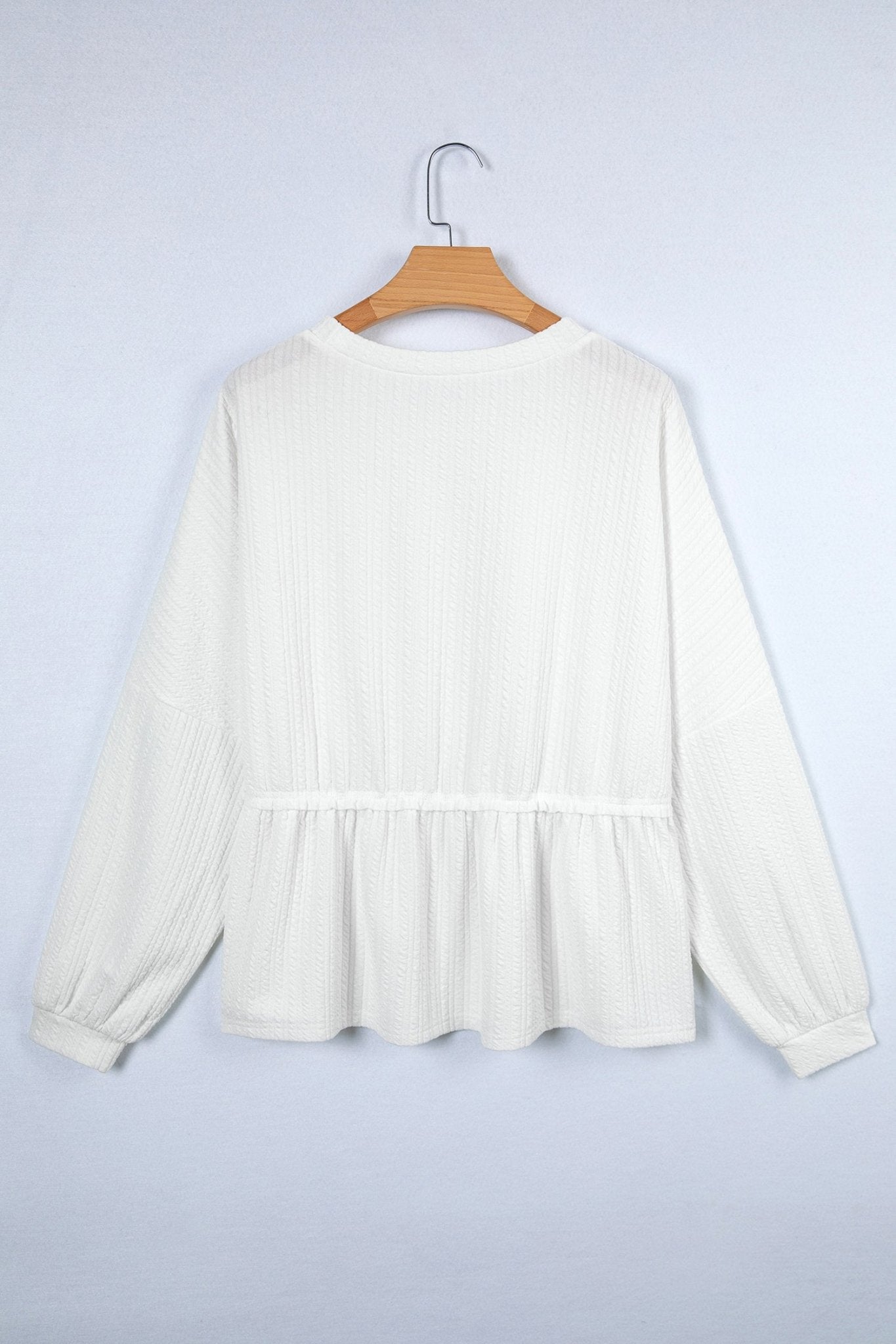 Solid Textured Drop Shoulder Peplum Top - Rooted & Reckless Co.