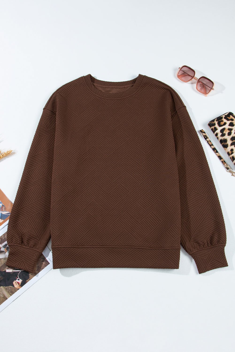Solid Textured Drop Shoulder Sweatshirt w/ Pockets - Rooted & Reckless Co.