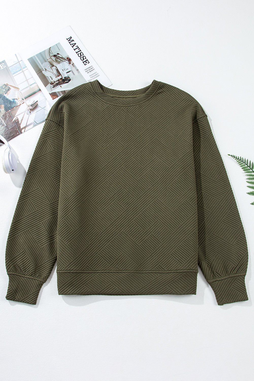Solid Textured Drop Shoulder Sweatshirt w/ Pockets - Rooted & Reckless Co.