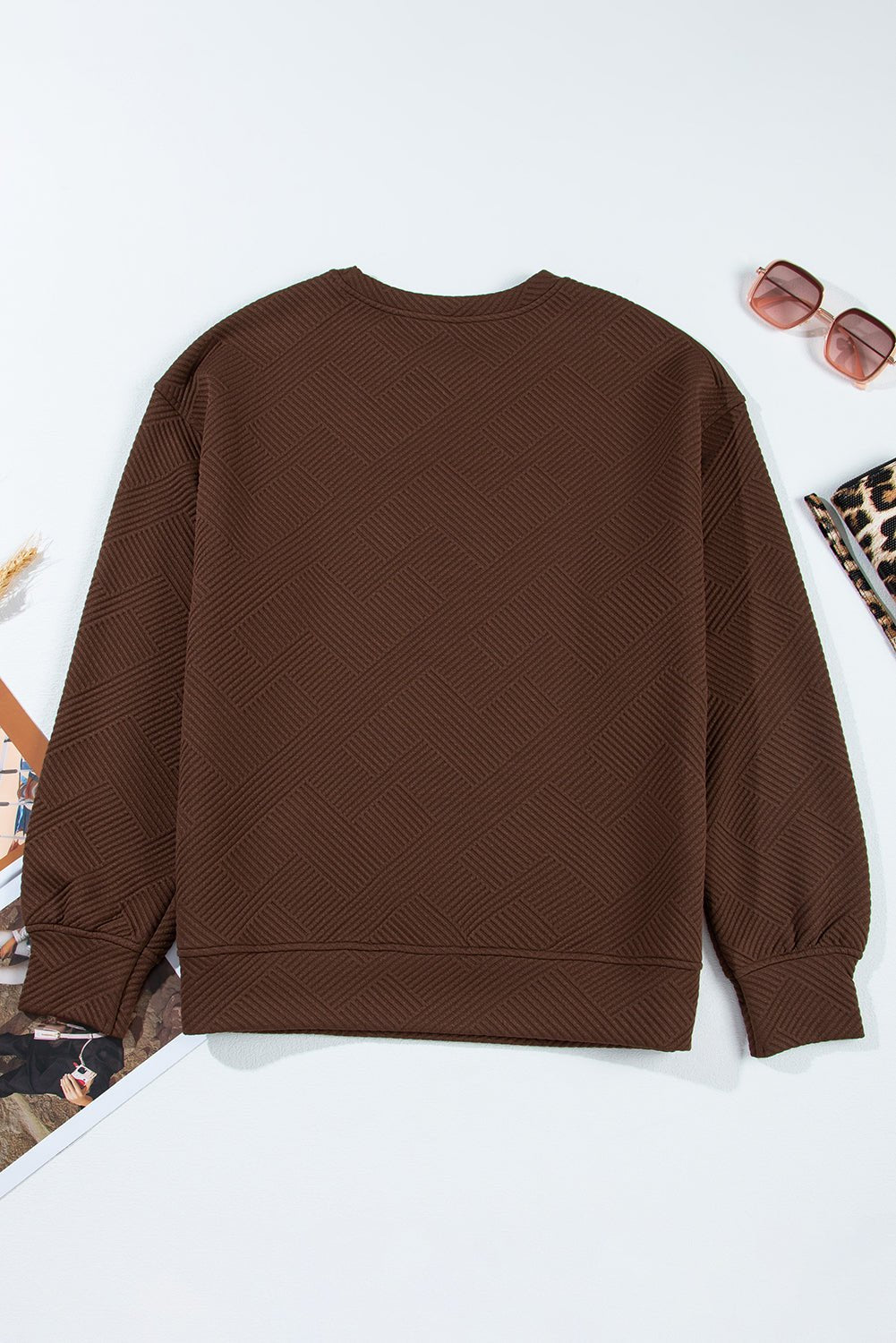 Solid Textured Drop Shoulder Sweatshirt w/ Pockets - Rooted & Reckless Co.