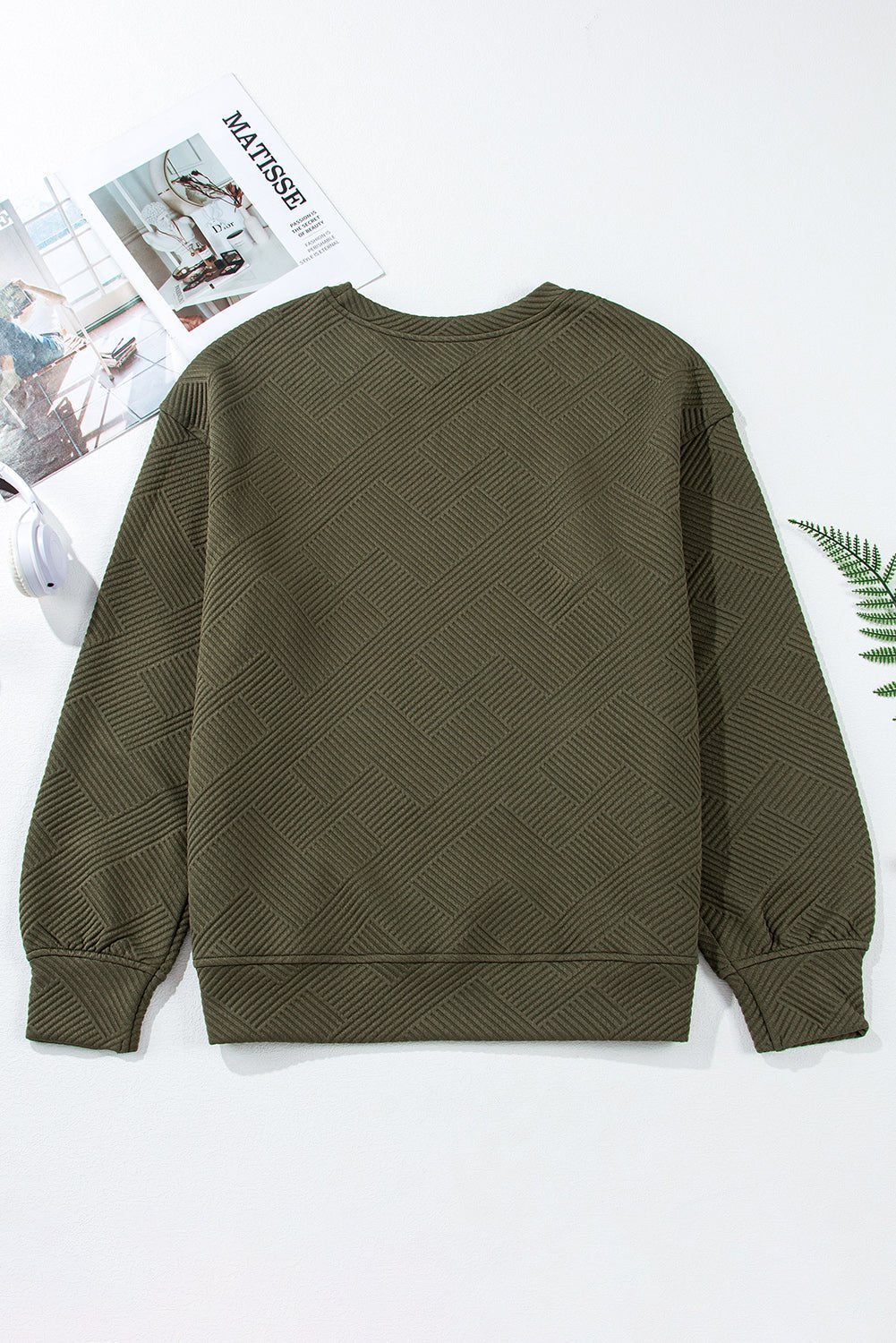 Solid Textured Drop Shoulder Sweatshirt w/ Pockets - Rooted & Reckless Co.