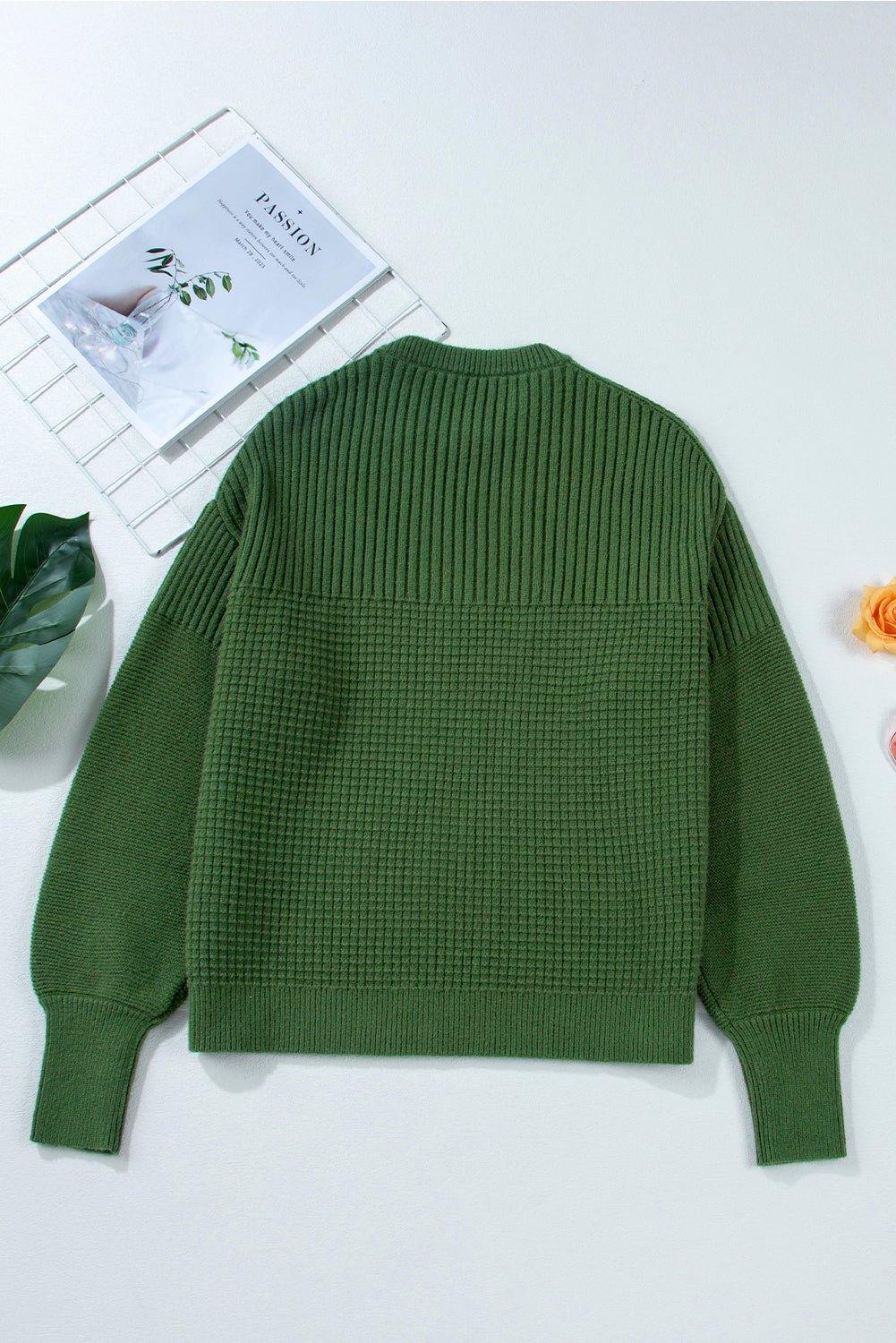 Solid Textured Knit Crewneck Sweater - Rooted & Reckless Co.