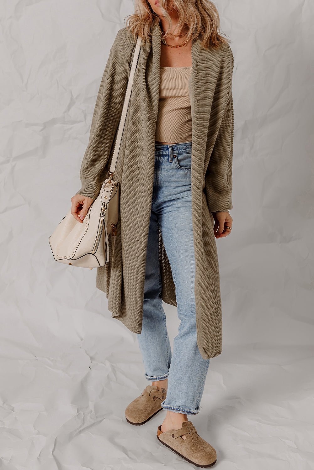 Solid Textured Knit Open-Front Sweater Cardigan - Rooted & Reckless Co.
