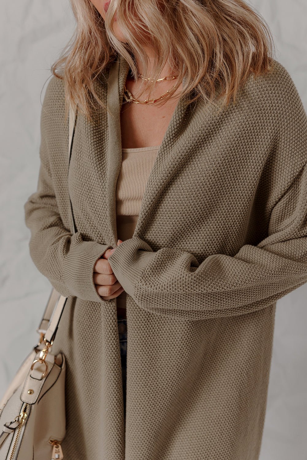 Solid Textured Knit Open-Front Sweater Cardigan - Rooted & Reckless Co.