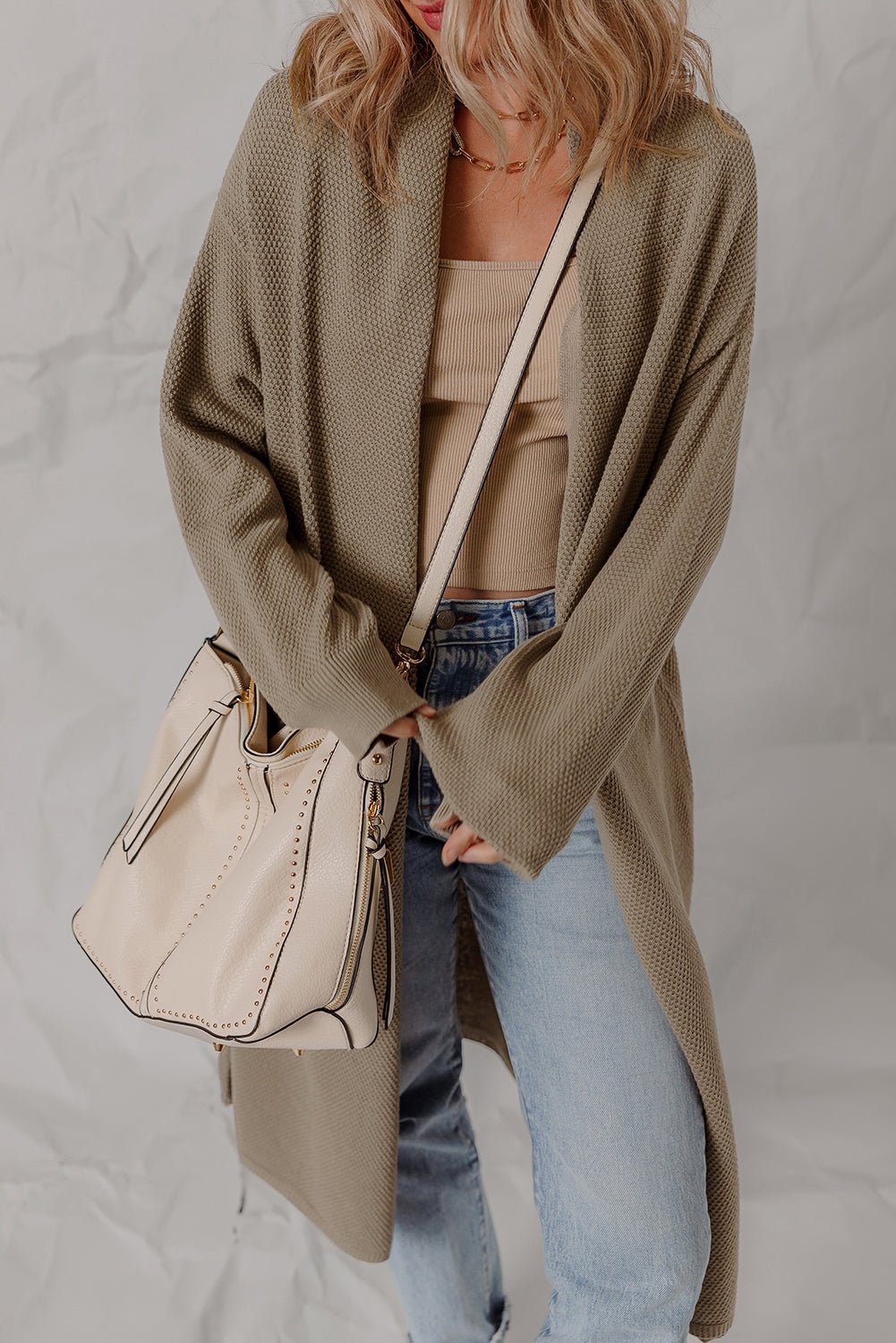 Solid Textured Knit Open-Front Sweater Cardigan - Rooted & Reckless Co.