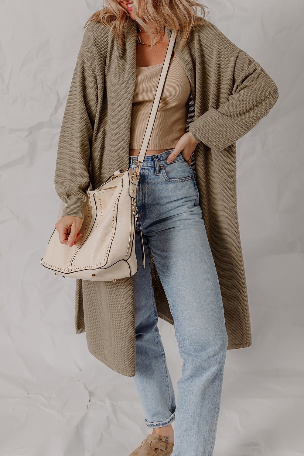 Solid Textured Knit Open-Front Sweater Cardigan - Rooted & Reckless Co.
