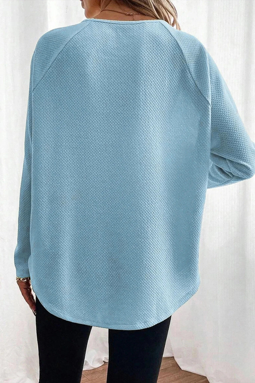Solid Textured Knit Raglan Long Sleeve Top - Rooted & Reckless Co.