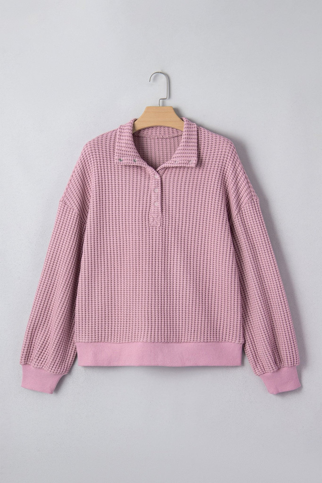 Solid Textured Knit Snap Button Collar Top - Rooted & Reckless Co.