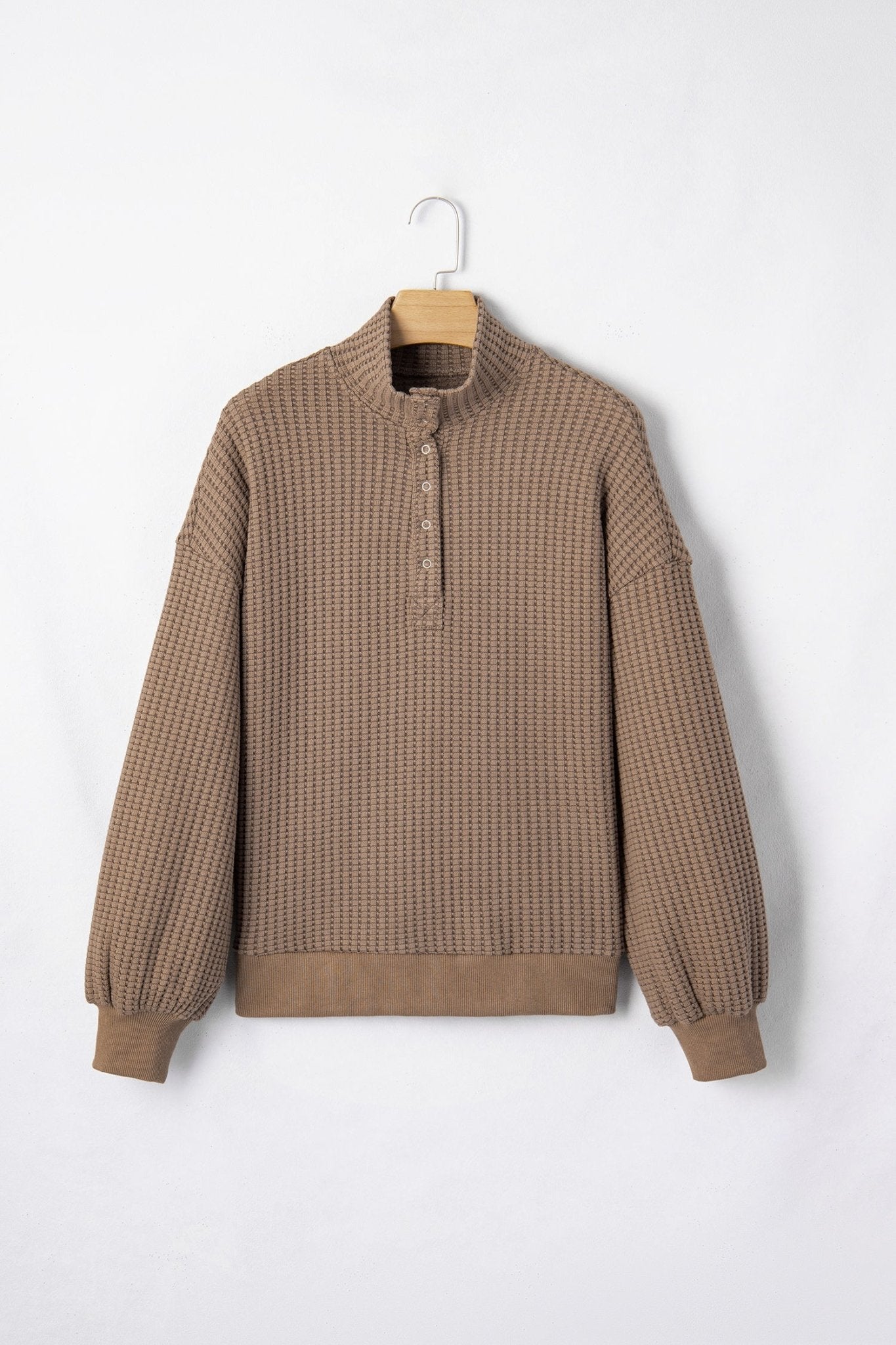 Solid Textured Knit Snap Button Collar Top - Rooted & Reckless Co.