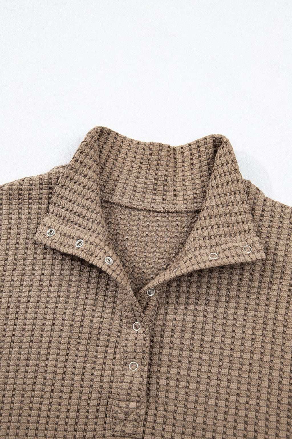 Solid Textured Knit Snap Button Collar Top - Rooted & Reckless Co.