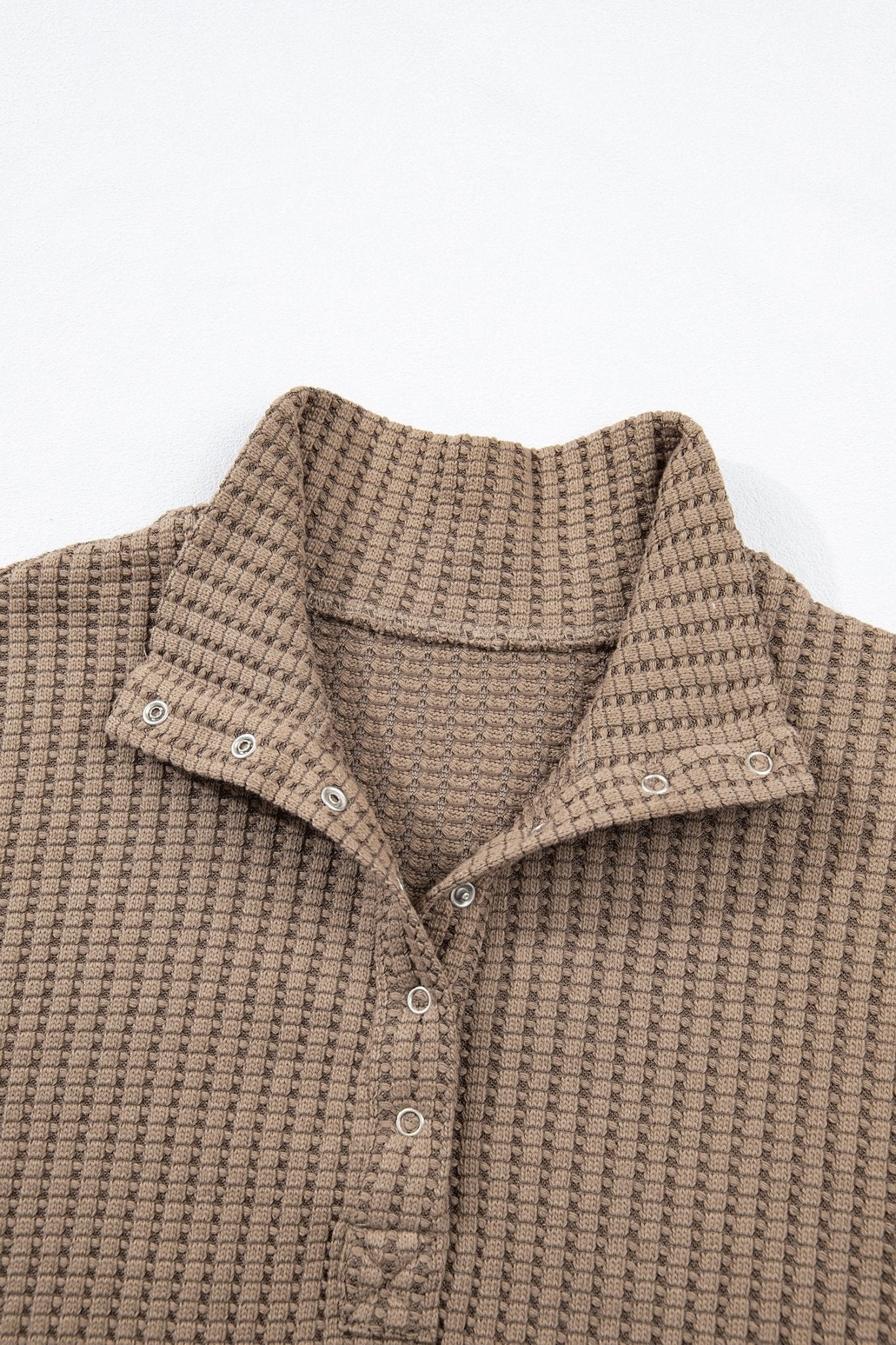 Solid Textured Knit Snap Button Collar Top - Rooted & Reckless Co.