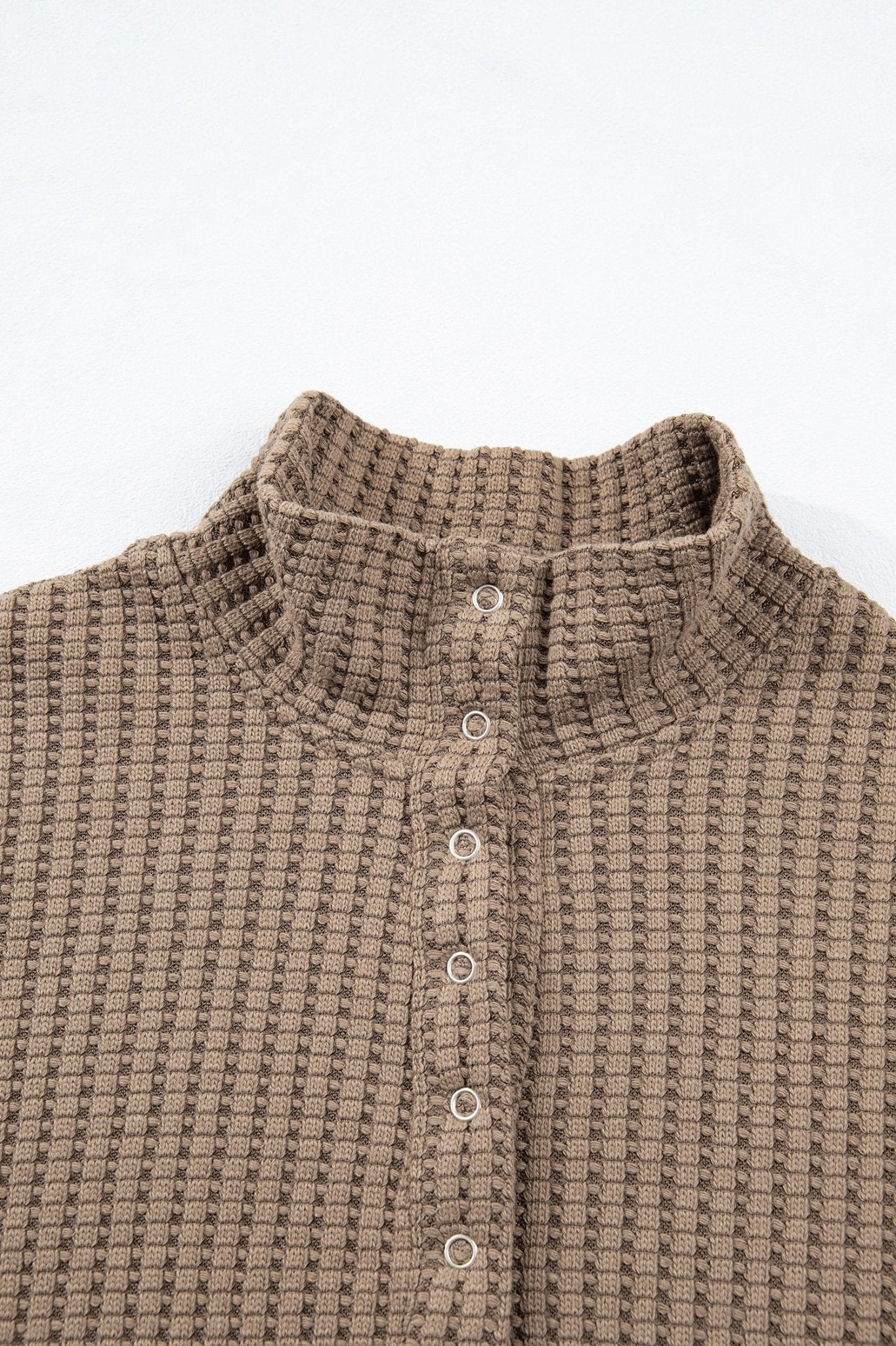 Solid Textured Knit Snap Button Collar Top - Rooted & Reckless Co.