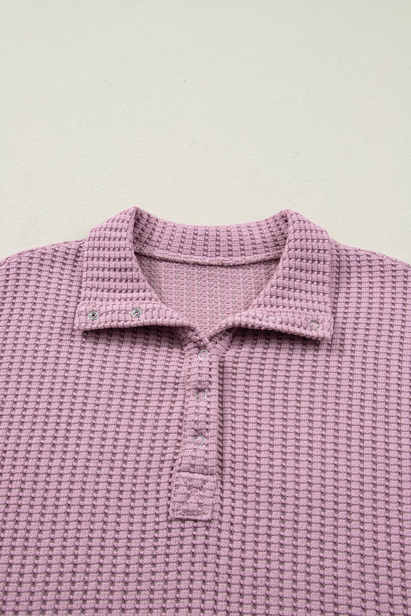 Solid Textured Knit Snap Button Collar Top - Rooted & Reckless Co.