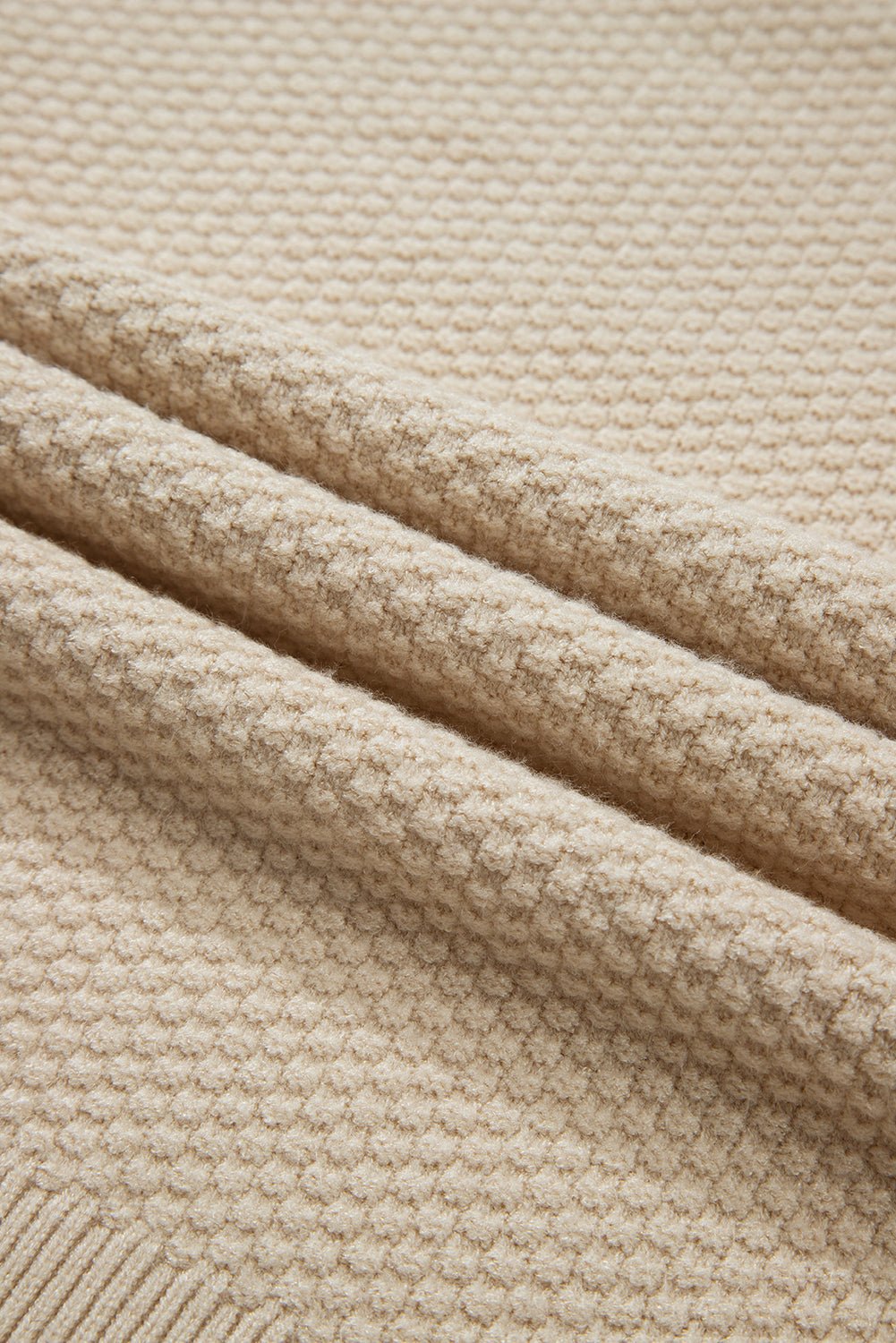 Solid Textured Knit Split Cuff Drop Shoulder Sweater - Rooted & Reckless Co.
