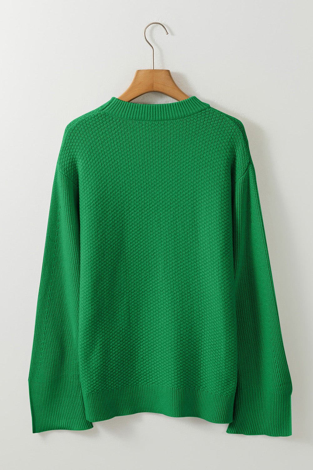 Solid Textured Knit Split Cuff Drop Shoulder Sweater - Rooted & Reckless Co.