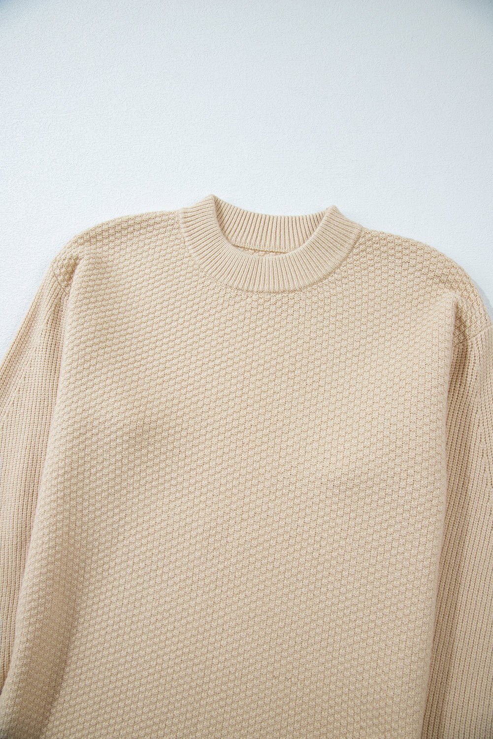 Solid Textured Knit Split Cuff Drop Shoulder Sweater - Rooted & Reckless Co.