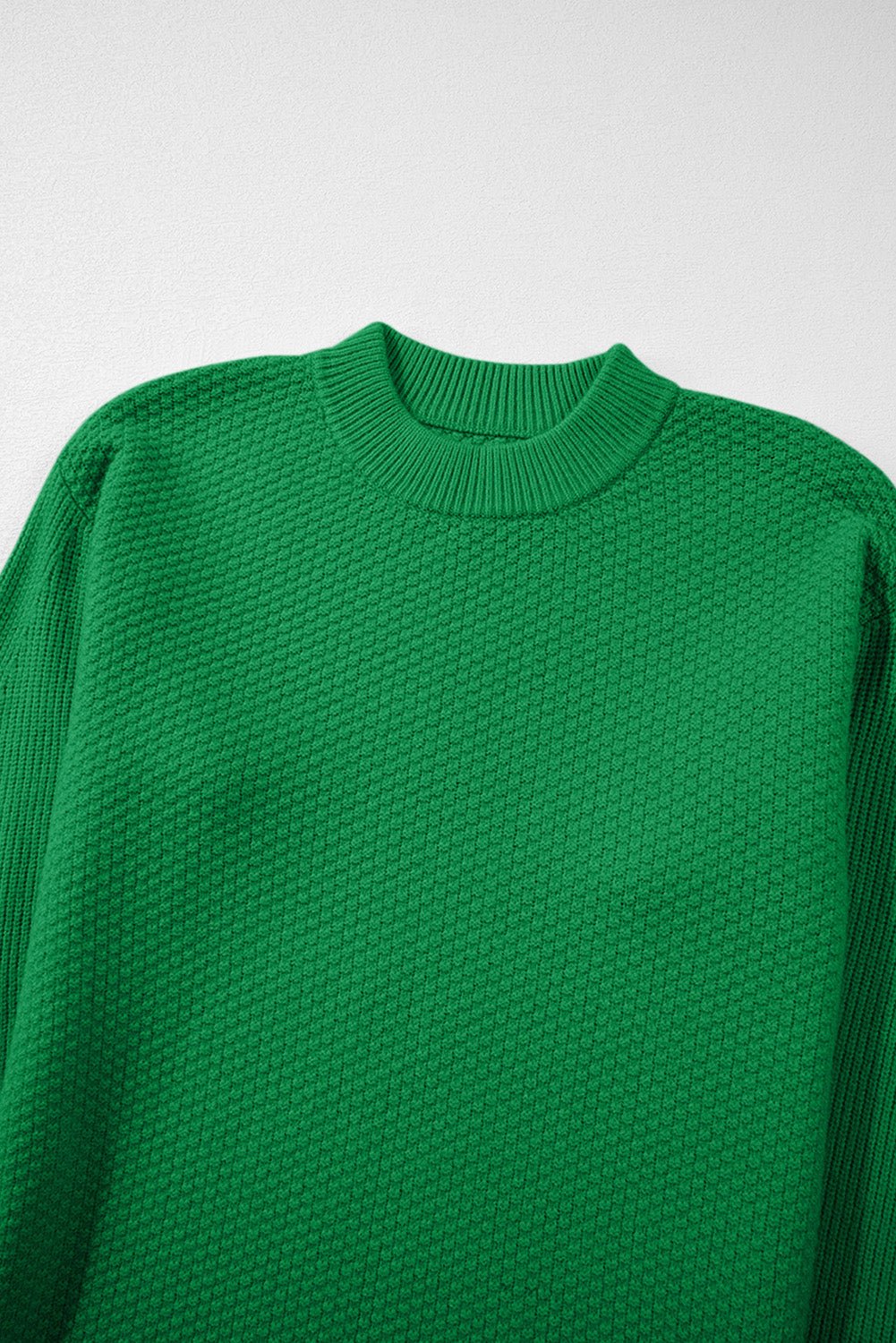 Solid Textured Knit Split Cuff Drop Shoulder Sweater - Rooted & Reckless Co.