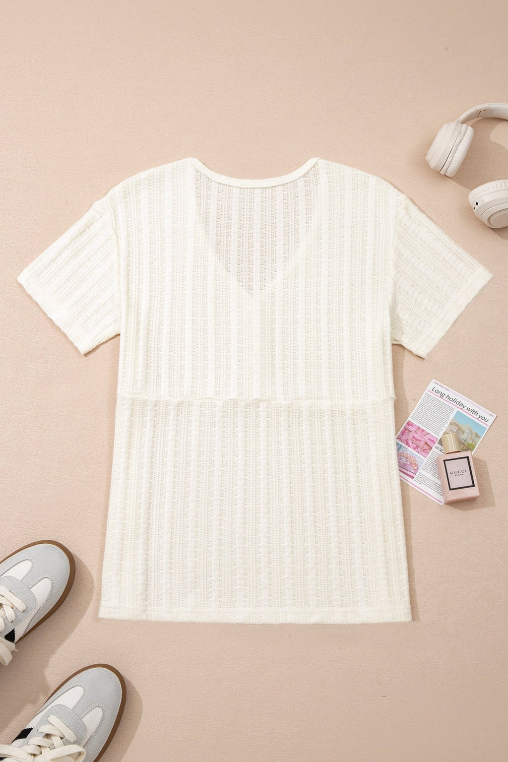 Solid Textured Knit V-Neck Henley Tee - Rooted & Reckless Co.