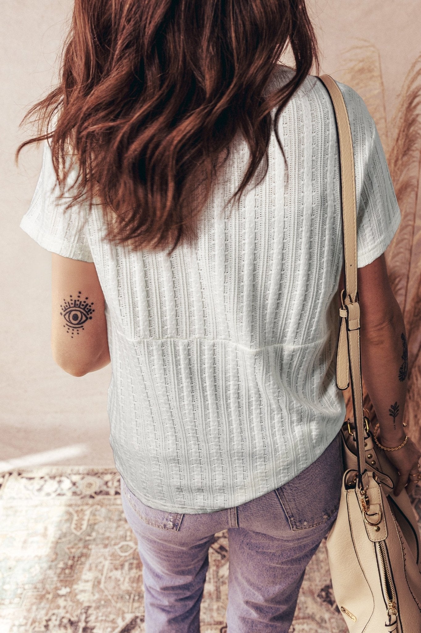 Solid Textured Knit V-Neck Henley Tee - Rooted & Reckless Co.